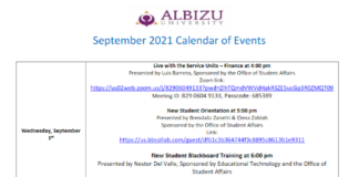 September 2021 Calendar of Events
