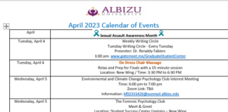 APRIL CALENDAR OF EVENTS