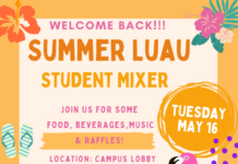 WELCOME BACK SUMMER LUAU STUDENT MIXER – TUESDAY, MAY 16TH.