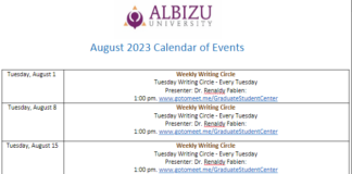 AUGUST CALENDAR OF EVENTS
